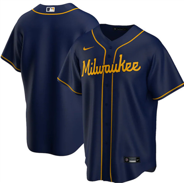 Men's Milwaukee Brewers Blank Navy Cool Base Stitched MLB Jersey